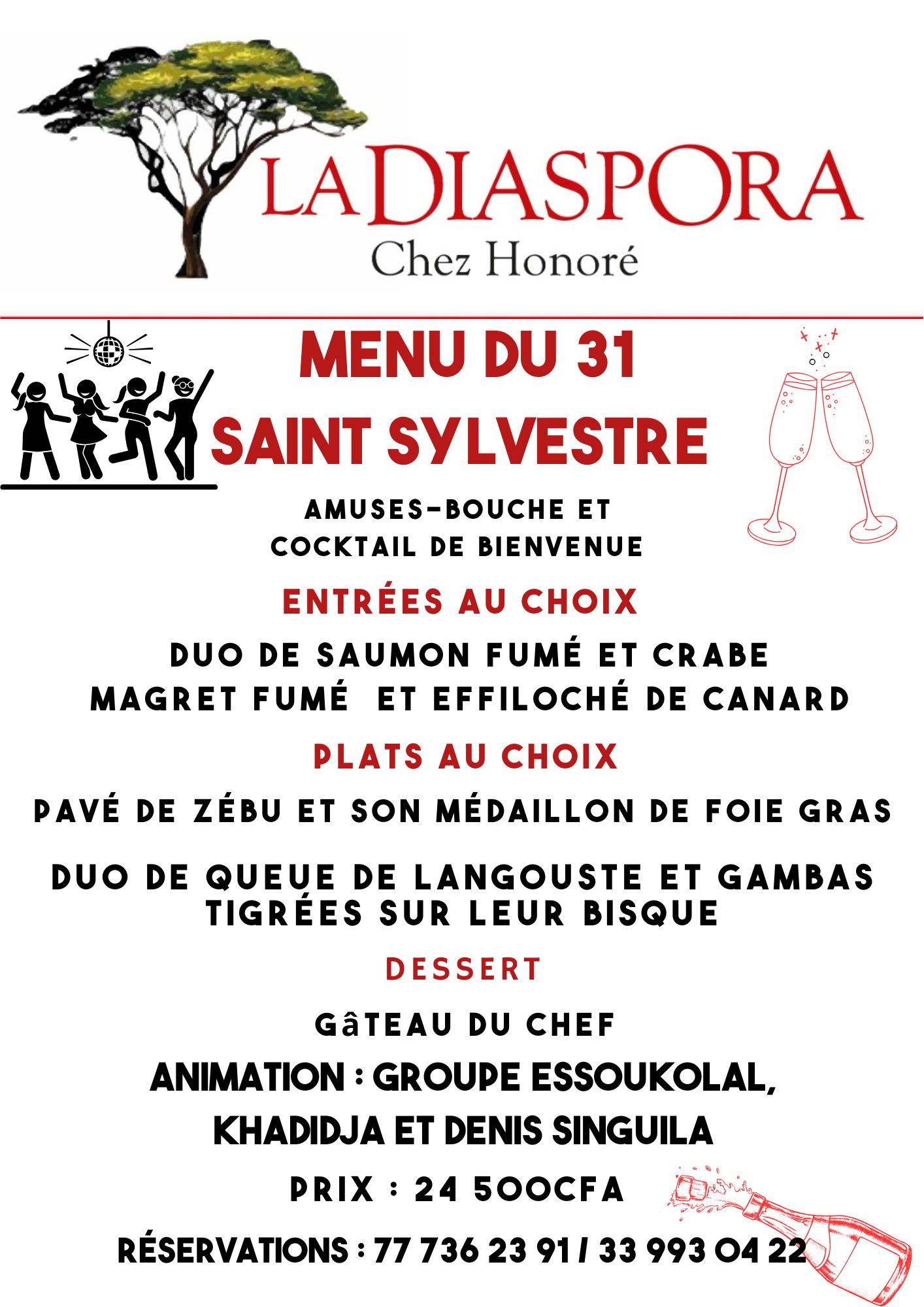 Bleu Rouge Blanc Noël Fêtes Illustratif Menu Restaurant -22 La Diaspora- nouvelle année